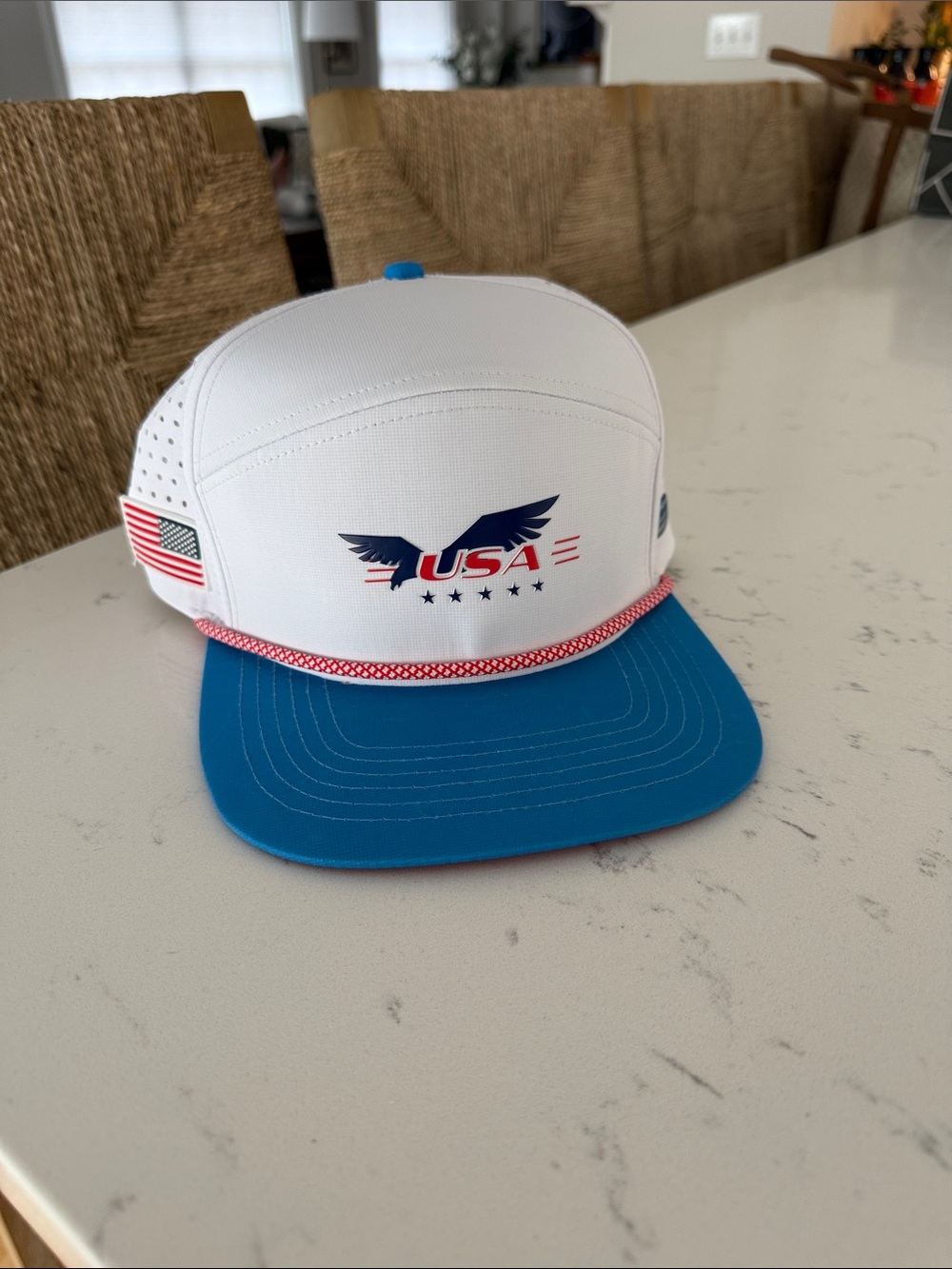 USA Eagle Snapback Hat - White & Blue